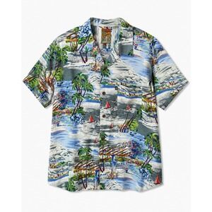 Vintage Pineapple Connection Mens Large Hawaiian Shirt Rayon Tropical Sailboat L